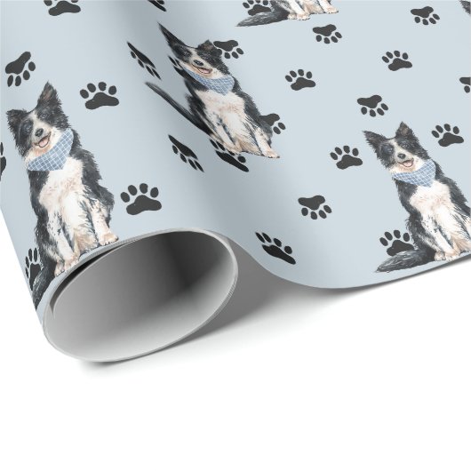 銀縁どのCollie Dog Paw Print Pattern ラッピングペーパー (ロールコーナー)