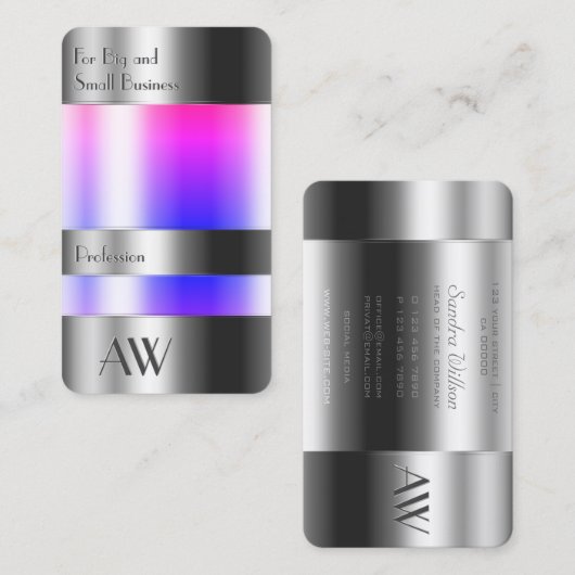 銀缶光学ピンクブルー流体とモノグラム 名刺 (正面/裏面)