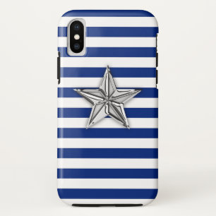 銀航海の星オンネイビーストライプズ模様 iPhone XSケース
