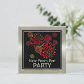 銀色と赤い花火の新年パーティー 招待状 (スタンド正面)