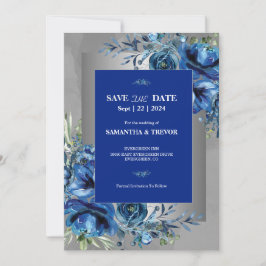 銀色と青のエレガンス 天上の愛 Save The Date 招待状
