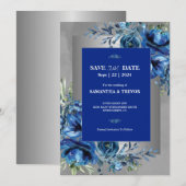 銀色と青のエレガンス 天上の愛 Save The Date 招待状 (正面/裏面)