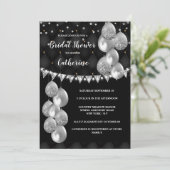 銀色のきらめくの風船が黒いひも付きライトシックに 招待状 (スタンド正面)