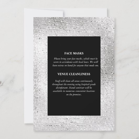 銀色のきらめくの風船が黒いひも付きライトシックに 招待状 (裏面)