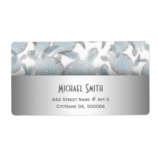 銀色のウミガメの模様 ラベル (正面)