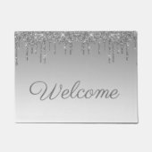 銀色のグリッターのドアマット ドアマット (正面)