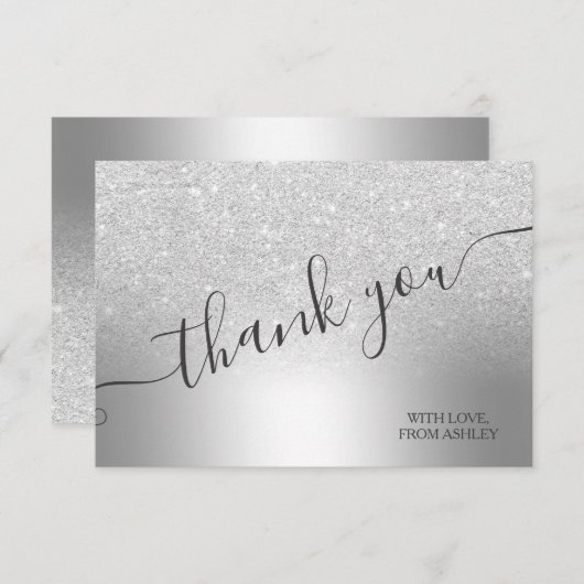 銀色のグリッター金グラデーション属の感謝してい箔を サンキューカード (正面/裏面)
