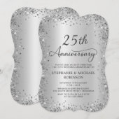 銀色のグリッター メタリック 25周年記念結婚式 招待状 (正面/裏面)