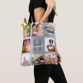 銀色のコラージュのモノグラム名 トートバッグ