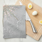 銀色のスノーフレークピンクエレガントヴィンテージ冬 キッチンタオル (四つ折り)