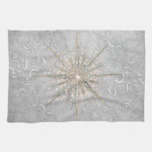 銀色のスノーフレークピンクエレガントヴィンテージ冬 キッチンタオル (横)