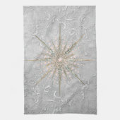 銀色のスノーフレークピンクエレガントヴィンテージ冬 キッチンタオル (縦)