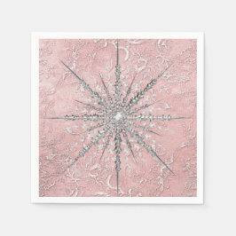 銀色のスノーフレークピンクエレガントヴィンテージ冬 スタンダードカクテルナプキン