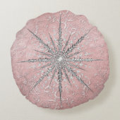 銀色のスノーフレークピンクエレガントヴィンテージ冬 ラウンドクッション (裏面)