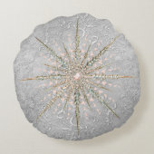 銀色のスノーフレークピンクエレガントヴィンテージ冬 ラウンドクッション (裏面)