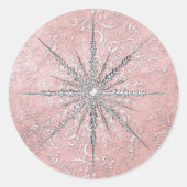 銀色のスノーフレークピンクエレガントヴィンテージ冬 ラウンドシール (正面)
