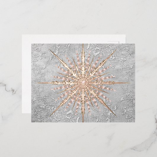 銀色のスノーフレークピンクエレガントヴィンテージ冬 箔シーズンポストカード (正面/裏面)
