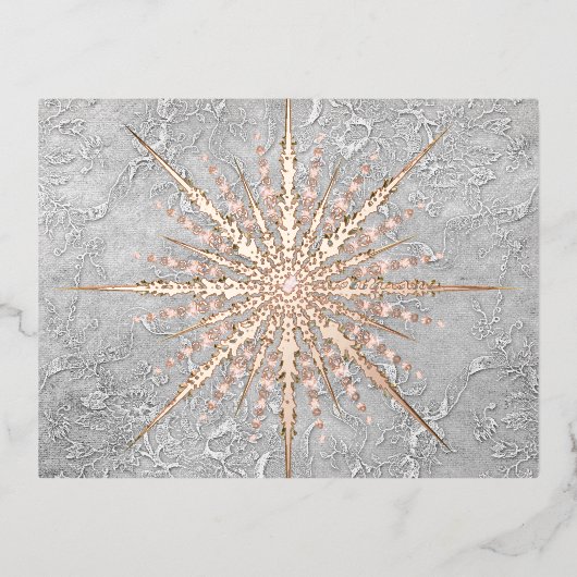 銀色のスノーフレークピンクエレガントヴィンテージ冬 箔シーズンポストカード (正面)