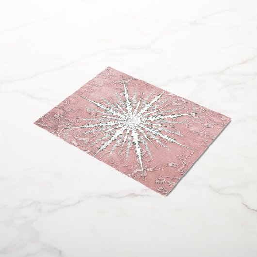 銀色のスノーフレークピンクエレガントヴィンテージ冬 箔シーズンポストカード (回転した状態)