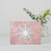 銀色のスノーフレークピンクエレガントヴィンテージ冬 箔シーズンポストカード (立ち正面)