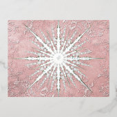 銀色のスノーフレークピンクエレガントヴィンテージ冬 箔シーズンポストカード (正面)