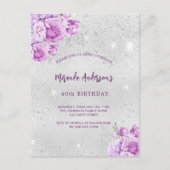 銀色のスミレ花誕生日 インビテーションポストカード (正面)