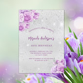 銀色のスミレ花誕生日 招待状