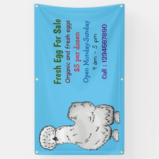 銀色のチキンの漫画の新鮮な卵の看板が販売のために 横断幕 (縦)