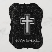 銀色のトーン·クリスチャン·クロスオン·ブラック·スパークル 招待状 (正面/裏面)