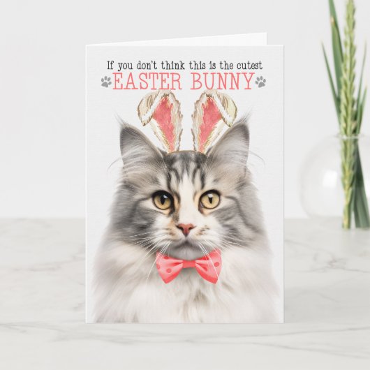 銀色のノルウェーの森キャットバニーの耳の復活祭 シーズンカード (正面)