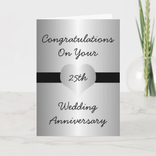 銀色のハートの25回目結婚記念日カード カード