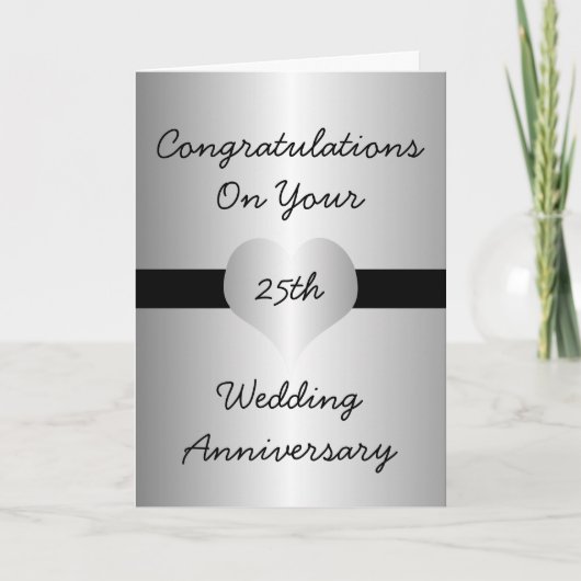 銀色のハートの25回目結婚記念日カード カード (正面)