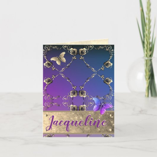 銀色のバラ(名前のあいさつ付き) ノートカード (正面)