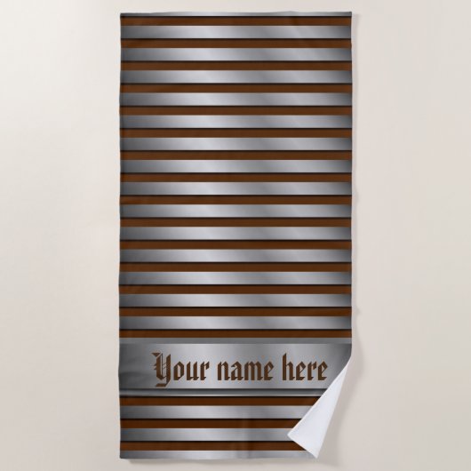 銀色のビーチタオル，ストライプカラフル,+クラフト， ビーチタオル (正面)