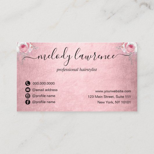 銀色のピンク色のローズ·金ゴールド·ハザーズ·ヘアスタイリスト 予約カード (裏面)
