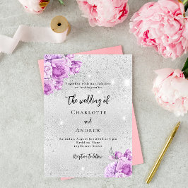 銀色のピンク色の紫結婚色の花 インビテーションポストカード