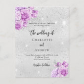 銀色のピンク色の紫結婚色の花 インビテーションポストカード (正面)