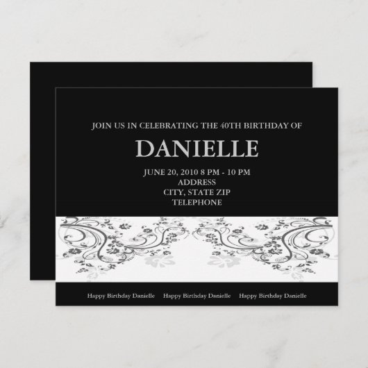 銀色のフローラ(黒の背景)招待状 招待状 (正面/裏面)