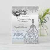 銀色のマスカレードドレス 雫 キンキラキラ Quinceanera 招待状 (スタンド正面)