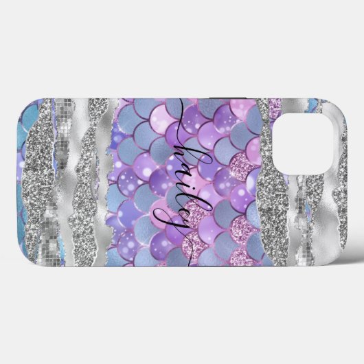 銀色のマーメイドの紫色のグリッター Case-Mate iPhoneケース (裏面 (横))