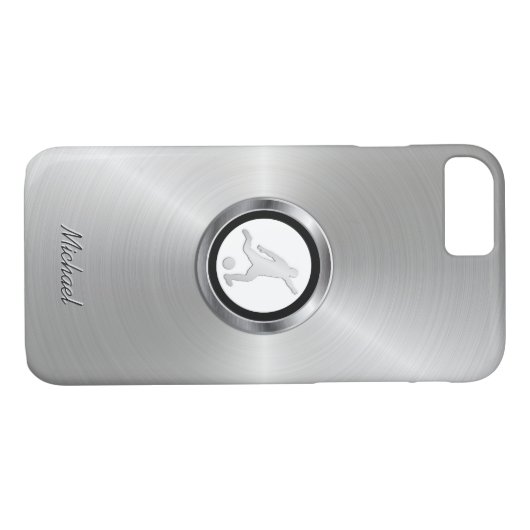 銀色のメタリックサッカー選手とモノグラム Case-Mate iPhoneケース (裏面(横))