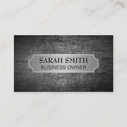 銀色のメタリックバナー |グランギーの傷ついた金属 名刺 (正面)