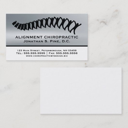 銀色のメタリックルックカイロプラクティック名刺 名刺 (正面/裏面)