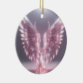 銀色のライトピンクエンジェルウィングシンボル セラミックオーナメント (右)