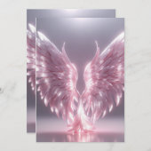 銀色のライトピンクエンジェルウィングシンボル 招待状 (正面/裏面)