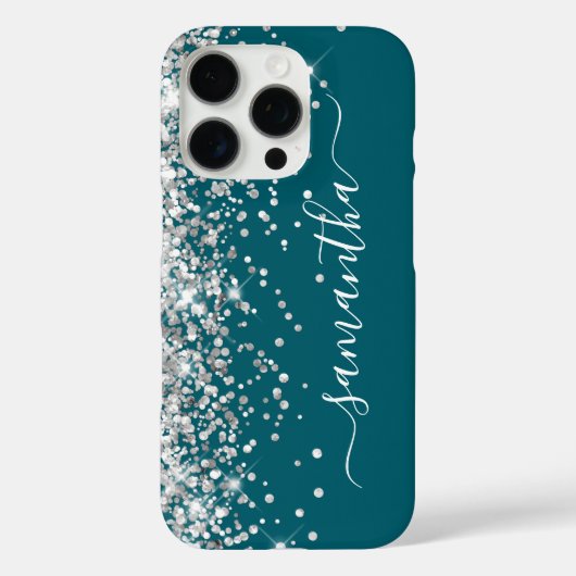 銀色のラメ入りダークティール女子向けシグネチャーデザイン Case-Mate iPhoneケース (裏面)