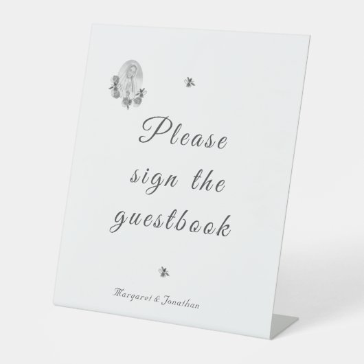 銀色のヴァージンメアリーウェディングレセプション 台座サイン (正面)