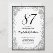 銀色の上品な87歳の誕生日招待状(女性用) 招待状 (正面)