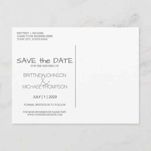 銀色の写真の日付のはがきを保存 案内ポストカード (裏面)