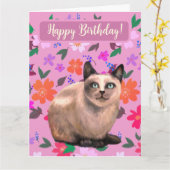 銀色の猫の花のカード カード (黄色い花)